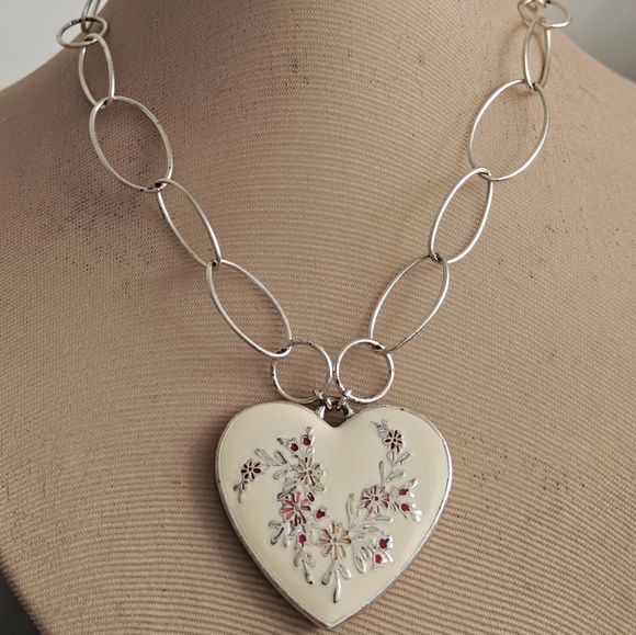 Pilgrim Jewelry - Danish Design Pilgrim Large Two Sided Heart Pendant Necklace Silver Tone